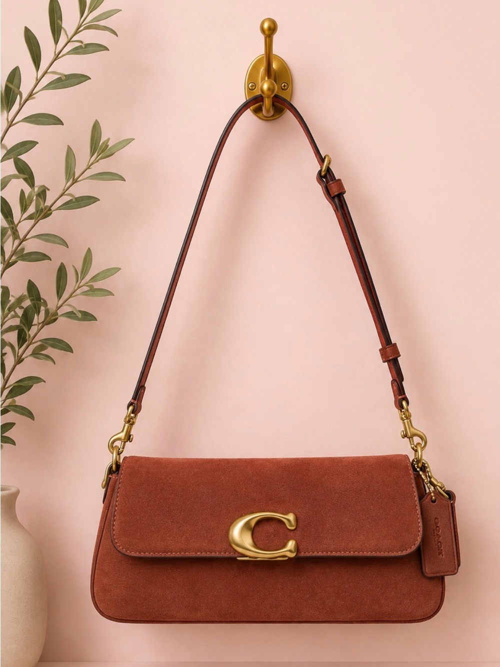 Coach Jet Suede Shoulder Bag in brass/clay